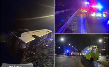 Hororová noc v kraji: Na D1 sa prevrátil diaľkový autobus, chodca zrazila najskôr jedna električka, potom druhá