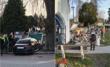 V bratislavských Rusovciach auto narazilo do múru cintorína, poškodené sú aj náhrobné kamene