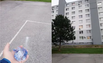 Z najvyššieho poschodia na jednej z ulíc v Biskupiciach niekto hádže sklenené poháre. Padajú rovno na detské ihrisko