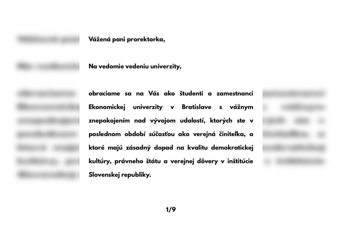 FOTO: Otvorený list študentov a zamestnancov EUBA poslankyni Hlasu-SD Paule Puškárovej, foto 1