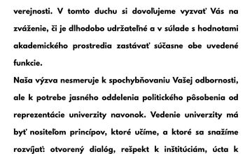 FOTO: Otvorený list študentov a zamestnancov EUBA poslankyni Hlasu-SD Paule Puškárovej