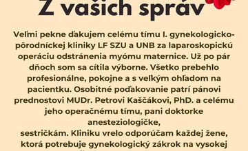 FOTO: Pacientka ďakuje lekárom za starostlivosť
